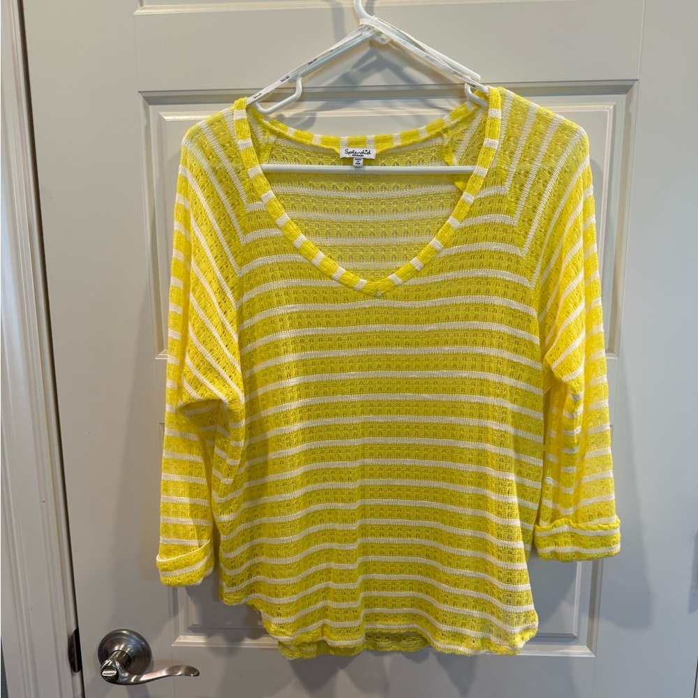 Splendid Bright Yellow Stripe Knit Half Sleeve Sweater - Size M